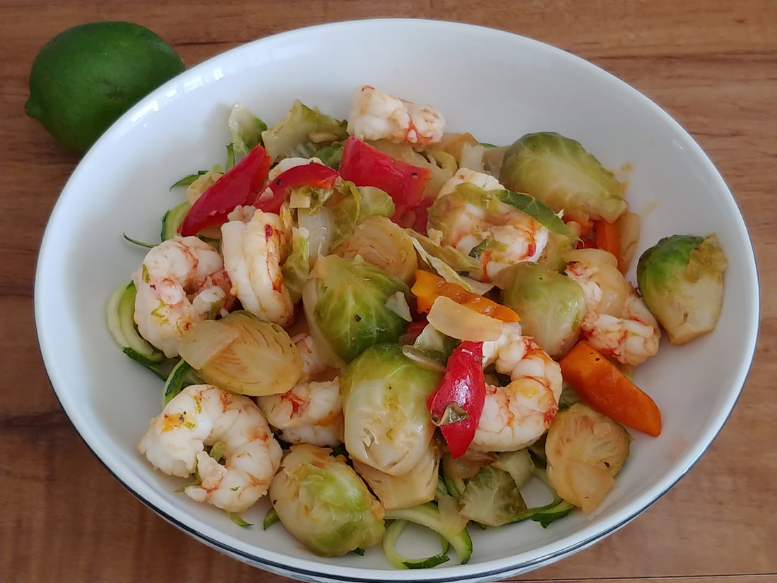 Sauté de crevettes et choux de Bruxelles