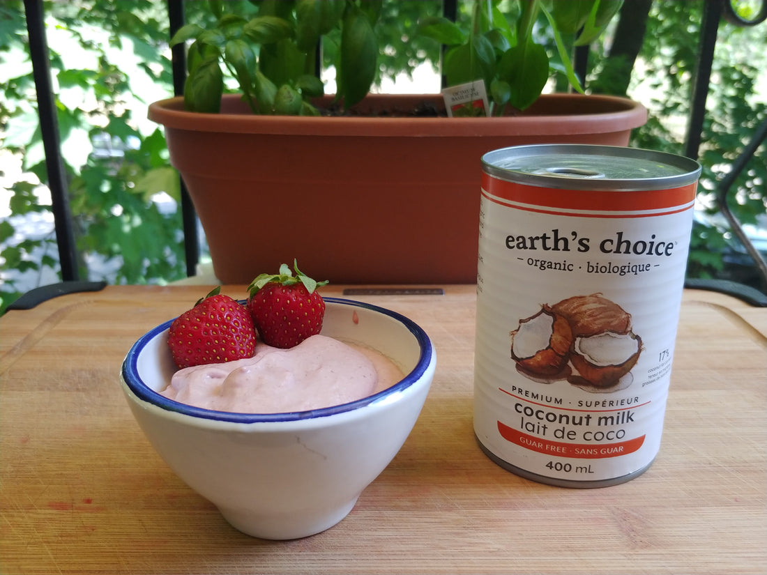 Yogourt instantané au lait de noix de coco et aux fraises